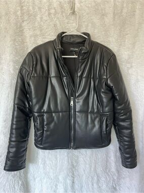 David Lerner Black Quilted Faux Leather Jacket